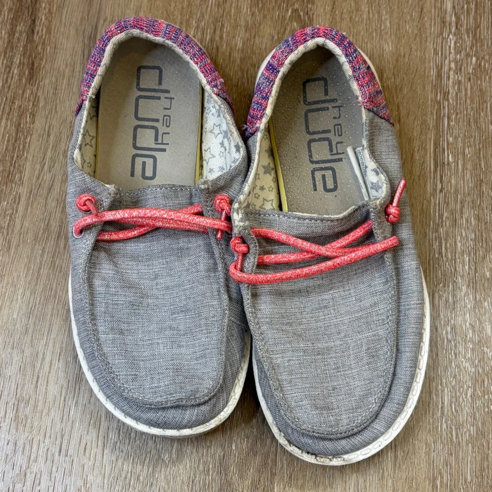 Hey Dude Wendy Youth Grey Pink Knit Slip On Loafers Shoes K13 EU 32 130123026